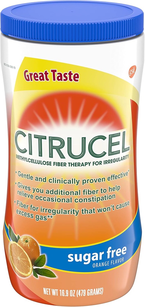 Citrucel Zucker freies Faserpulver für okziöses Verstopfungsrelief, Methylcellulosefaserpulver, Orangengeschmack - 16.9 Unzen