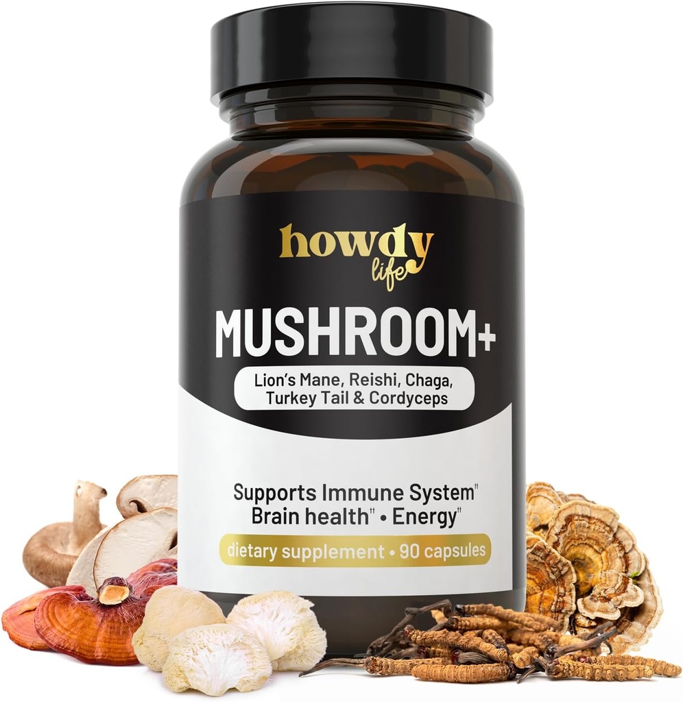 Leoni Mane Supplemento capsule - Mushroom Supplement Brain Booster con Reishi, Chaga, Cordyceps e Turchia Tail Mushroom Polvere - Nootropic e Energy Supplement per Memoria e Focus