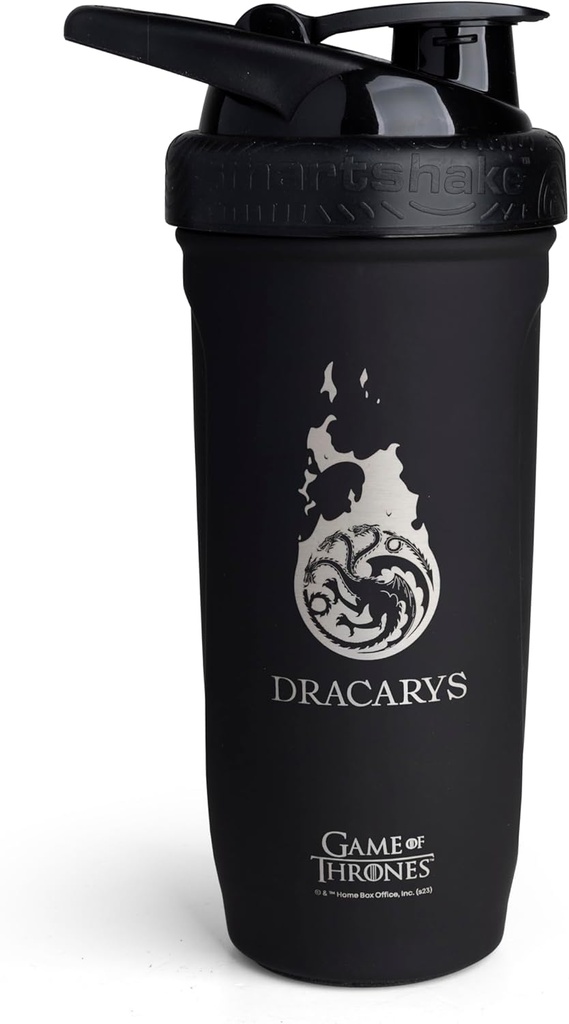 Smartshake Rinforzare il gioco in acciaio inossidabile dei trani Dracarys, Bottiglia Shaker (900 ML /30oz) | Bottiglia di Shaker di resistenza leggera con un morbido coperchio | Leakproof, BPA Free & DEHP Free