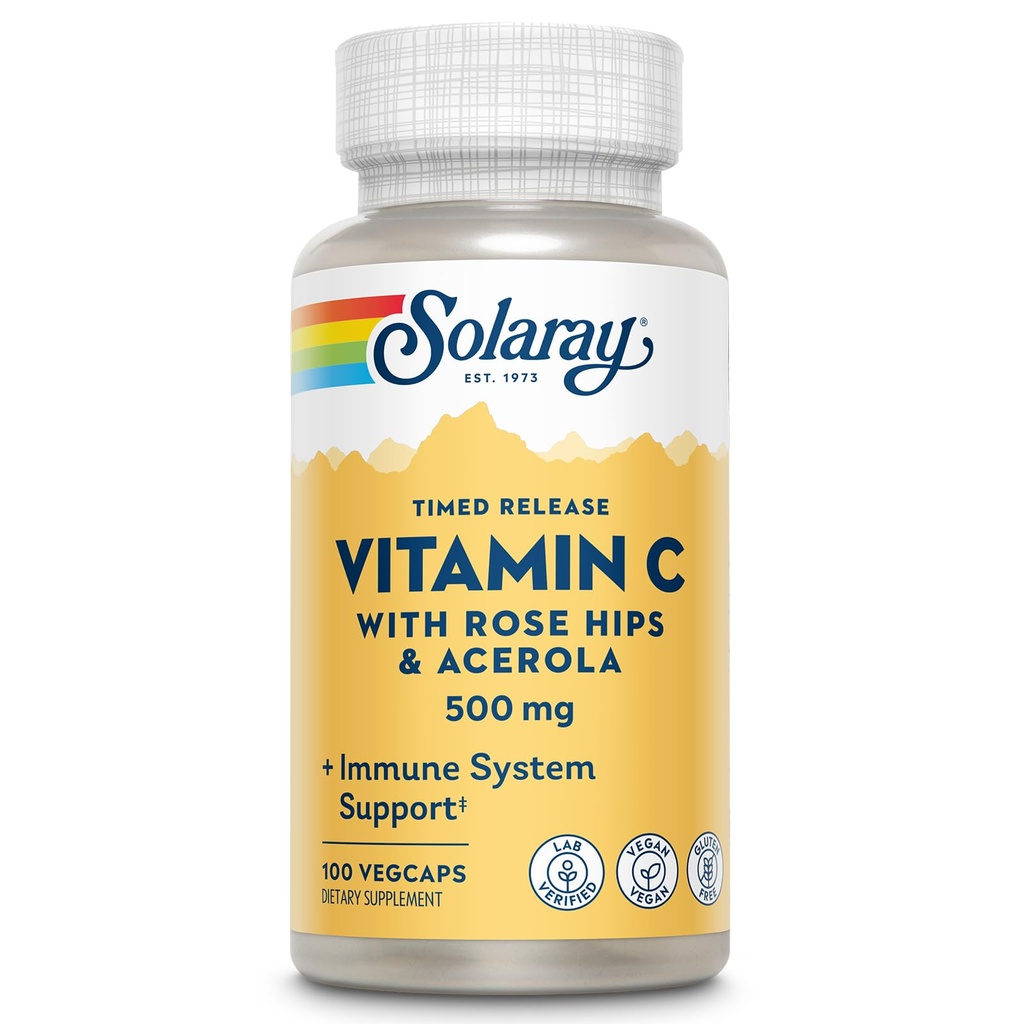 Solaray C Two Stage Timed Release con Rose Hips e Acerola Supplement, 500mg, 100 Count