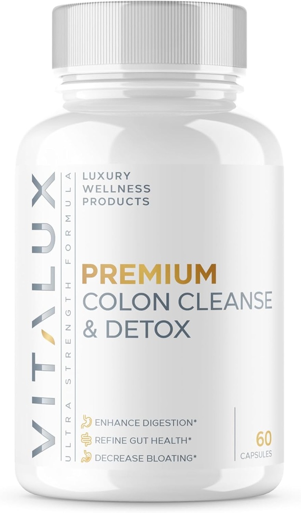 VITALUX || #1 Bewertete Premium Colon Cleanse & Detox || Enhance Digestion, Gut Health, Decrease Bloating | Ultra dosed Formula w/ 10 Leistungsfähige Zutaten | 3rd Party Tested + USA Made - 60 Capsules