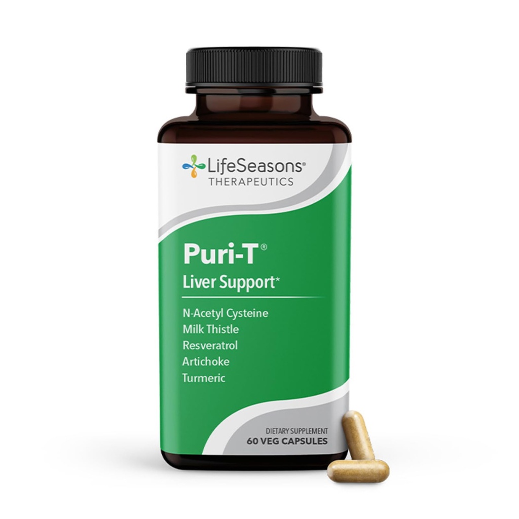 LifeSeasons Puri-T - Liver Cleanse & Detox Support Supplement - Resveratrol, N-Acetyl Cystein, Milk Thistle, Artichoke & Turmeric - Unterstützt Tissue Regeneration & Healthy Bile Flow - 60 Kapseln