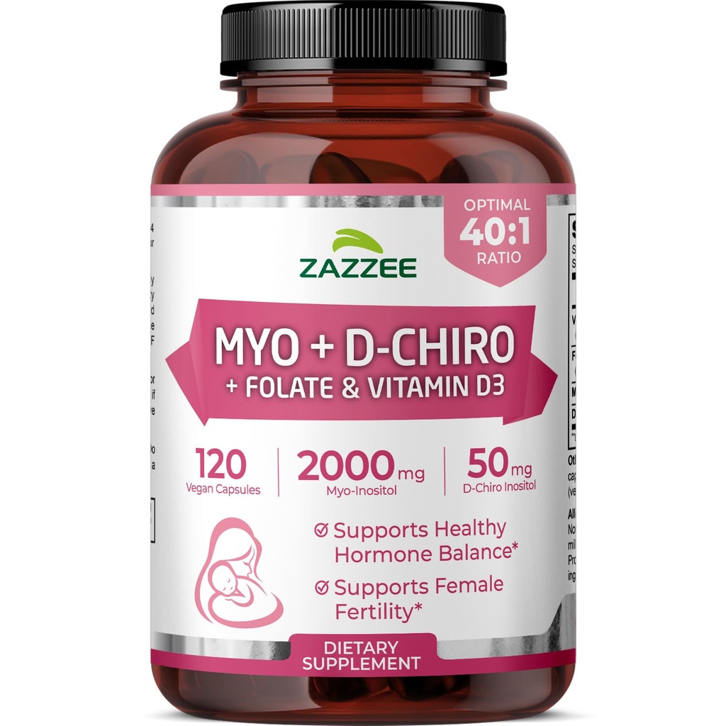Myo und D-Chiro Inositol Ergänzung für Frauen - Fruchtbarkeitsergänzung für Frauen mit Ideal 40:1 Ratio Myo & D-Chiro Inositol D3 & Methylfolate Ovarian Unterstützung Vitamine - ISO Lab getestet (30 Servierungen)