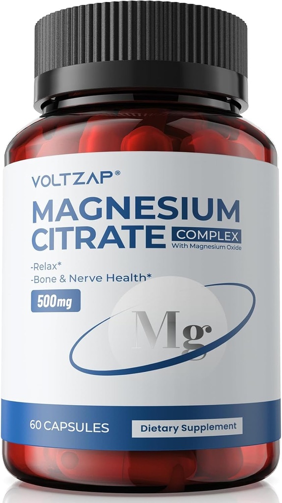 Magnesio Citrato capsule 500mg Supplemento: per il supporto di costipazione e salute del sonno Complesso di supplemento di Magnesio altamente assorbibile per il supporto muscolare e digestione - Non-OGM & Gluten Free