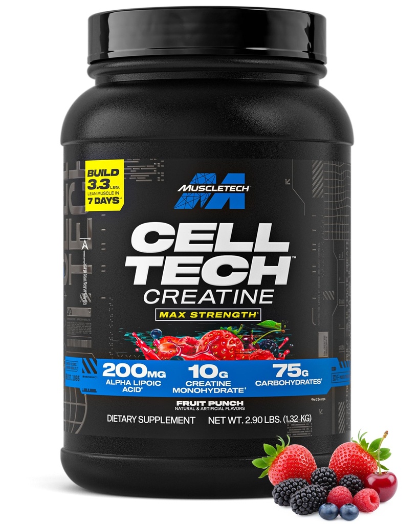 MuscleTech Creatine Monohydrat Pulver Cell-Tech Creatine Post Workout Recovery Drink Muskelaufbau für Männer & Frauen Muskelaufbau Ergänzungen Obst-Punch, 3 lbs (27 Serv)