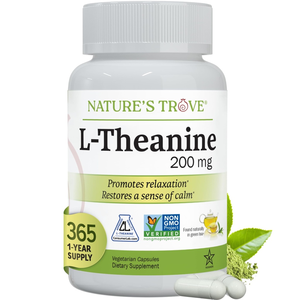 Nature's Trove L-Theanin 200mg Super Value Size - 365 Vegetarische Kapseln
