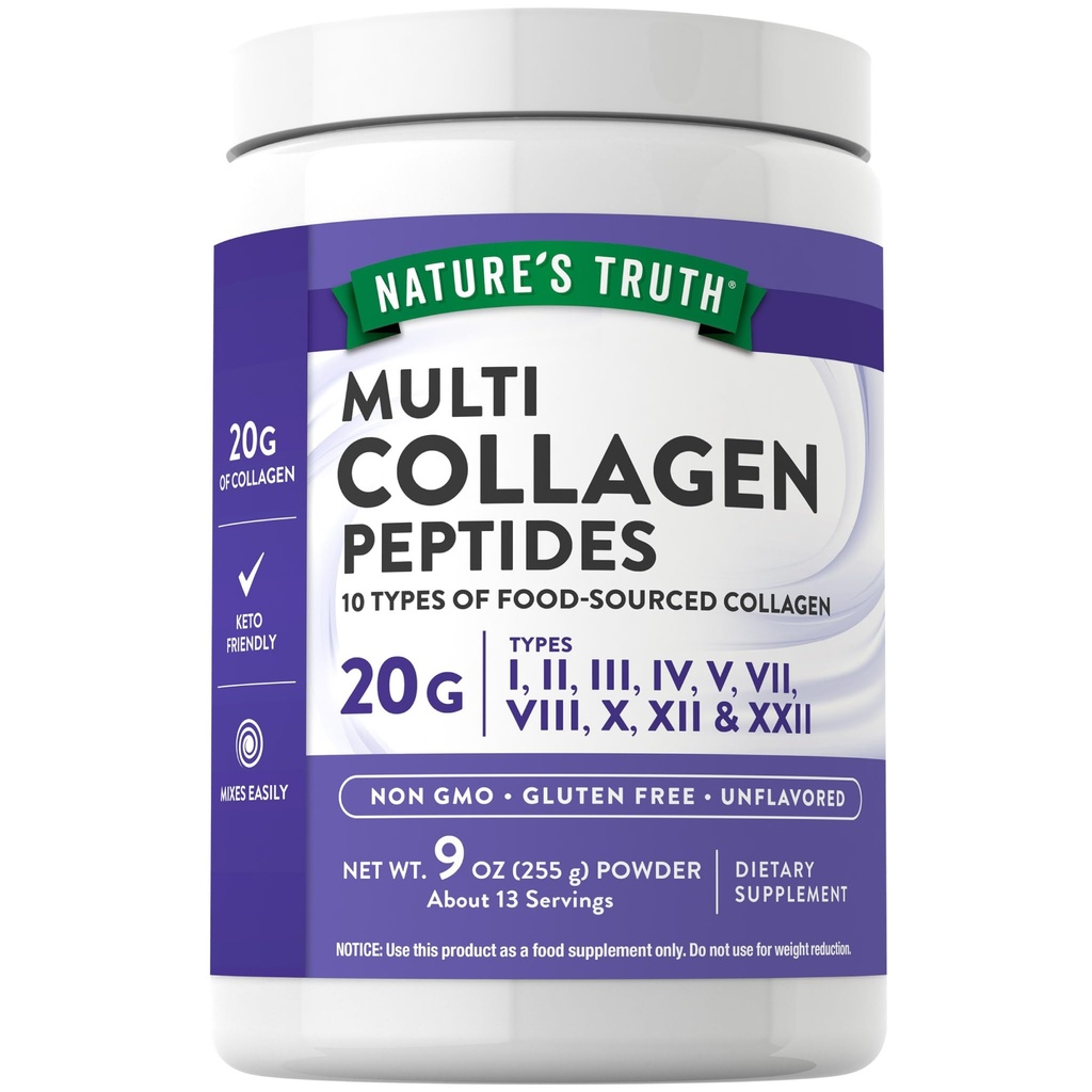 Nature's Truth Multi Collagen Peptide Pulver | 9 oz | Typ I, II, III, V, X | Unflavored | Non-GMO & Gluten Kostenlose Ergänzung