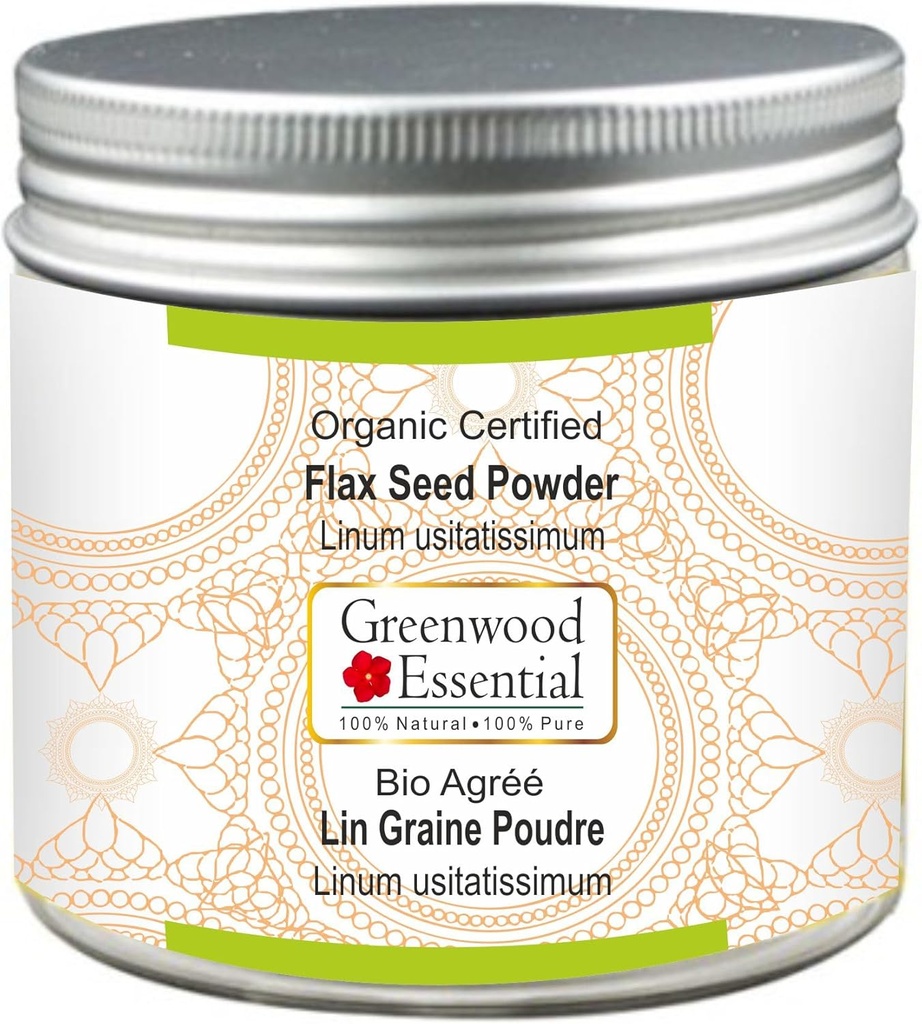 Poudre essentielle de lin pur de Greenwood (Linum usitatissimum) certifiée biologique 100gm (3,5 oz)