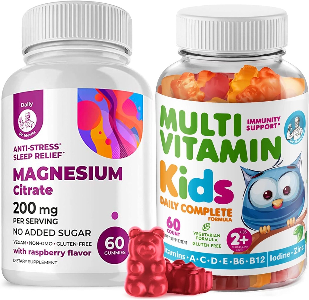 Bambini Multivitaminici Gummies 14 Vitamine Essenziali e Magnesio Gummies Senza Zucchero - Supplemento giornaliero Vitamina A,C,D,E Vegetariano B6&B12,Zinc,Biotin con Zucchero Senza Magnesio Cuciture Calma per Bambini &Adults
