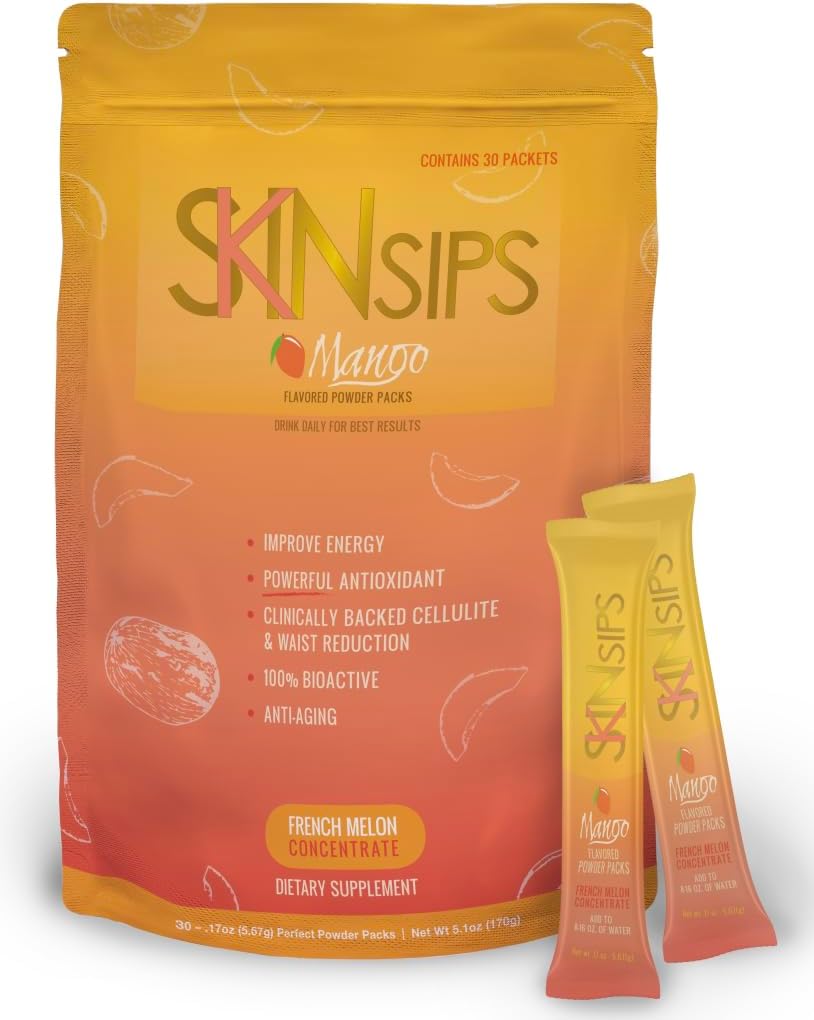 Skin Health & Energy Boost Drink Mix- Sans sucre, SOD B (TM), Antioxydants de Melon Concentrate français, Sur les packs de bâtons, Mangue, 10 Pack