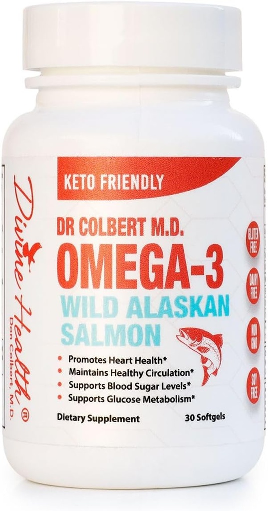 Dr Colbert's Wild Alaskan Salmon Omega-3 contenant des sources naturelles d'oméga-3, DHA et EPA - formulé par Dr Don Colbert
