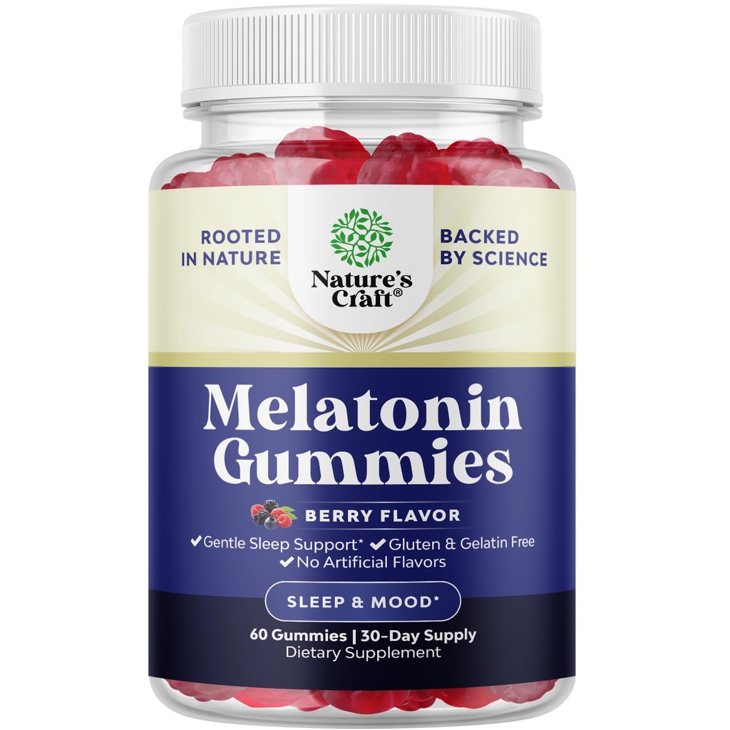 Melatonin 5mg Natural - Gelatin Free und Halal Melatonin Gummi 5mg Schlafergänzung für Erwachsene - Berry Schlafgummis für Erwachsene Fall Asleep Faster mit natürlichen Aromen und Farben 60ct
