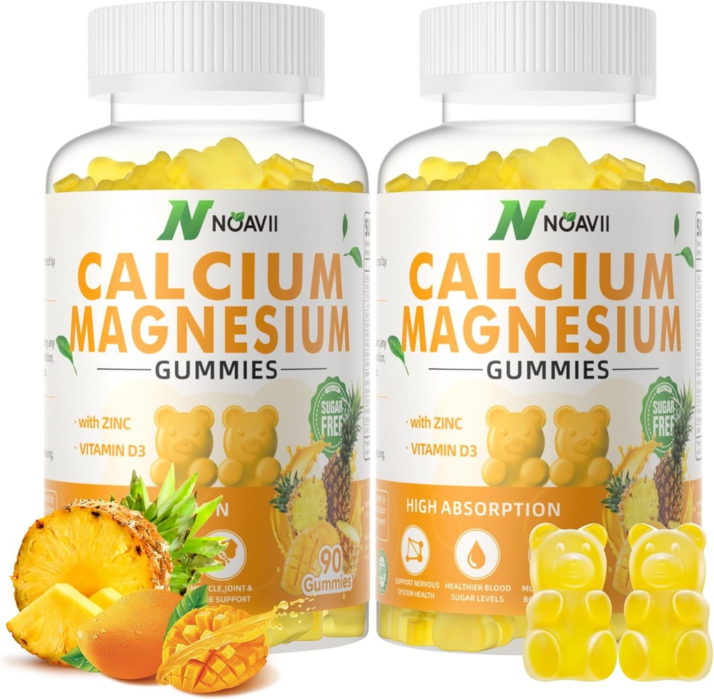 Calcium Magnesium Zinc Gummies con vitamina D3, ashwagandha Supplemento - Assorbimento potenziato ad alta potenza - Ananas Flavor-180 Count