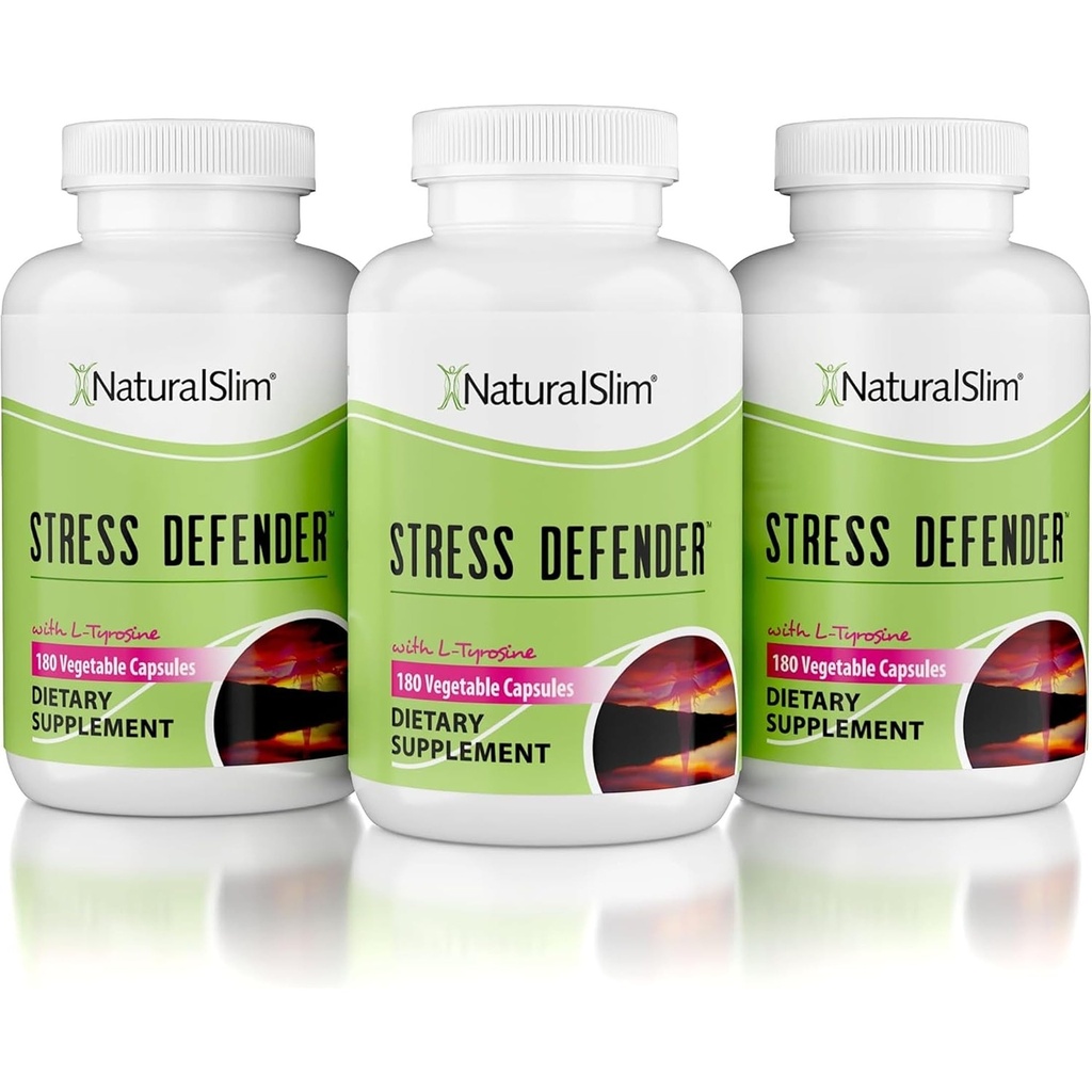 NaturalSlim Stress Relief Supplement - Stress Defender, High Cortisol Reducer, Control Cravings, Schlaf &amp; Stoffwechsel Unterstützung mit Vitamin B5 Pantothenic Acid & L Tyrosine 180 Gemüse Kapseln 3 Pack