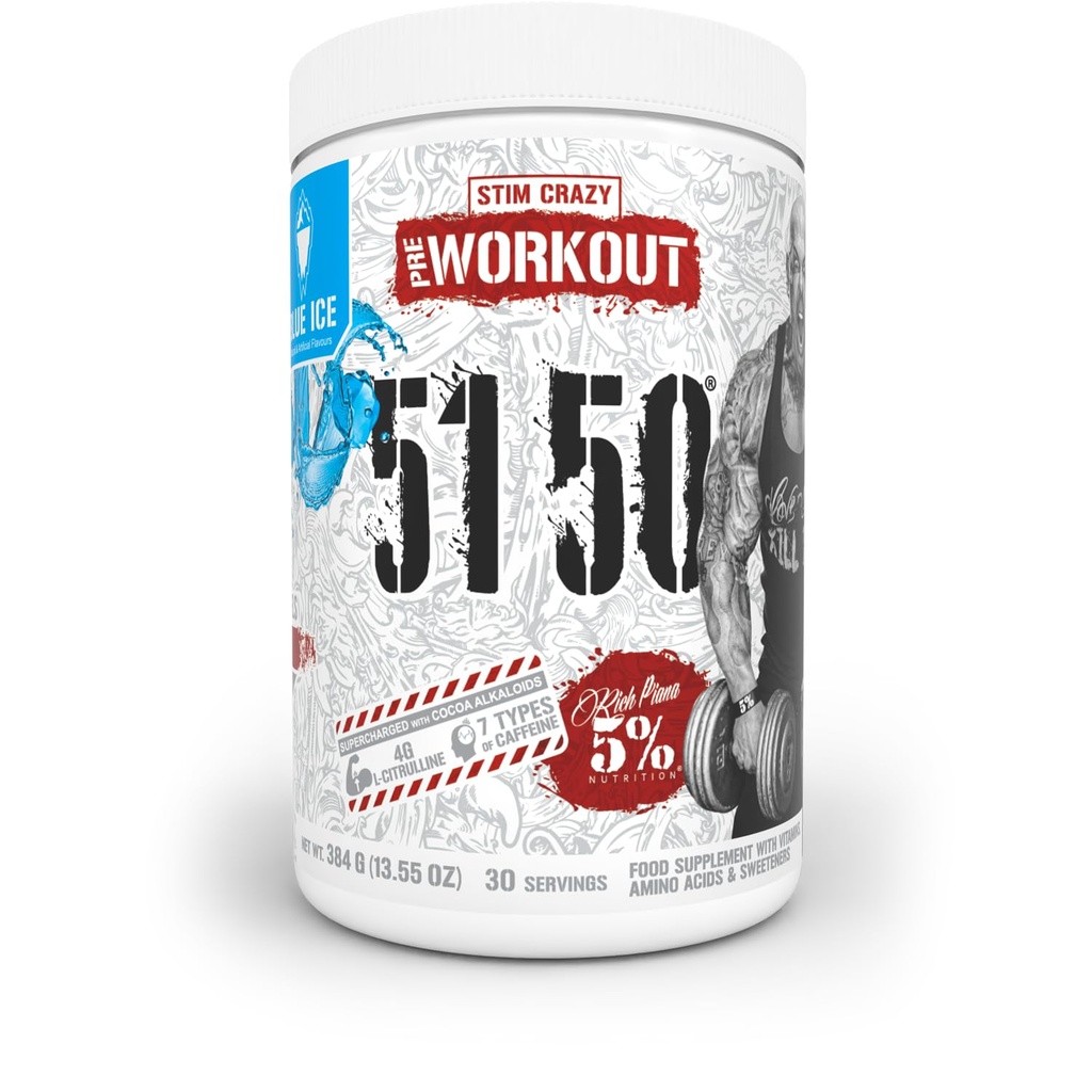5% Nutrition Rich Piana 5150 High Stim Pre-Workout Powder | Extreme Energy, Focus, Pumps & Endurance | 400 mg Koffein, Citrulline, Beta Alanine, N-Acetyl L-Tyrosine | 30 Srvgs (Blaues Eis)