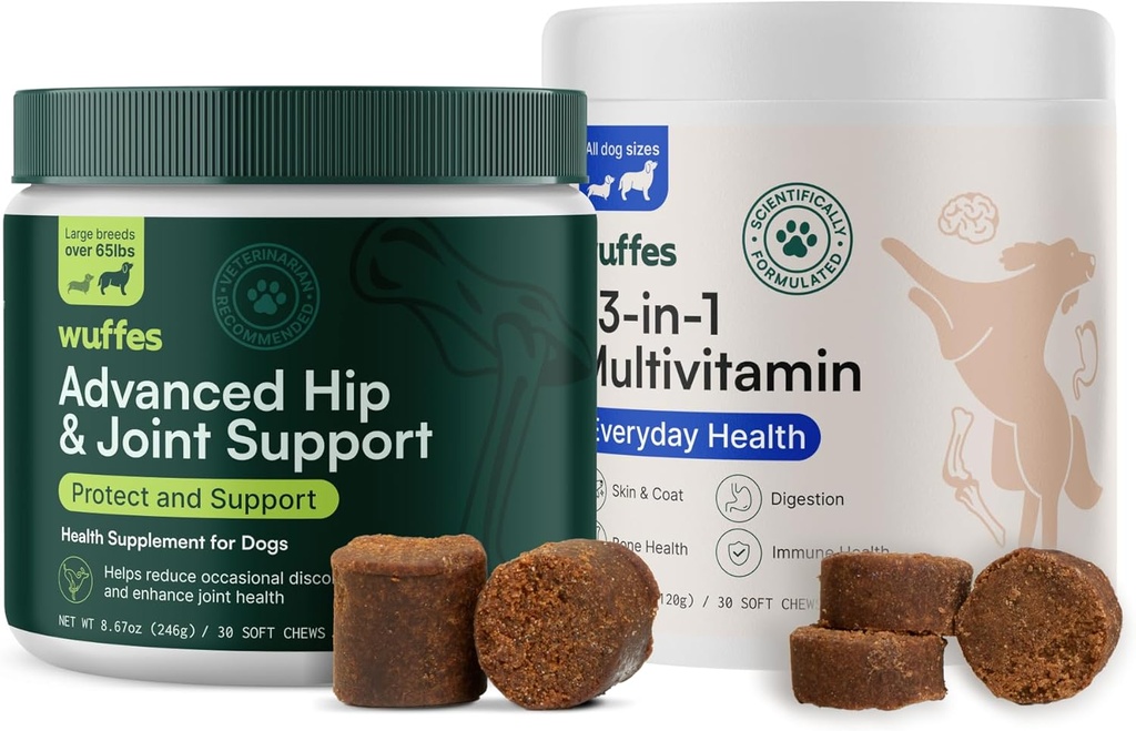 Wuffes Hip and Joint Supplément pour les grandes races et 23-en-1 Multivitamine Bundle