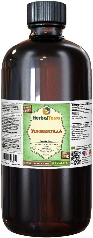 Tormentilla (Potentilla erecta) Glycerit, Getrocknete Wurzeln Alkoholfreier Flüssigextrakt (Markenname: HerbalTerra, Proudly Made in USA) 32 fl.oz (0.95 l)
