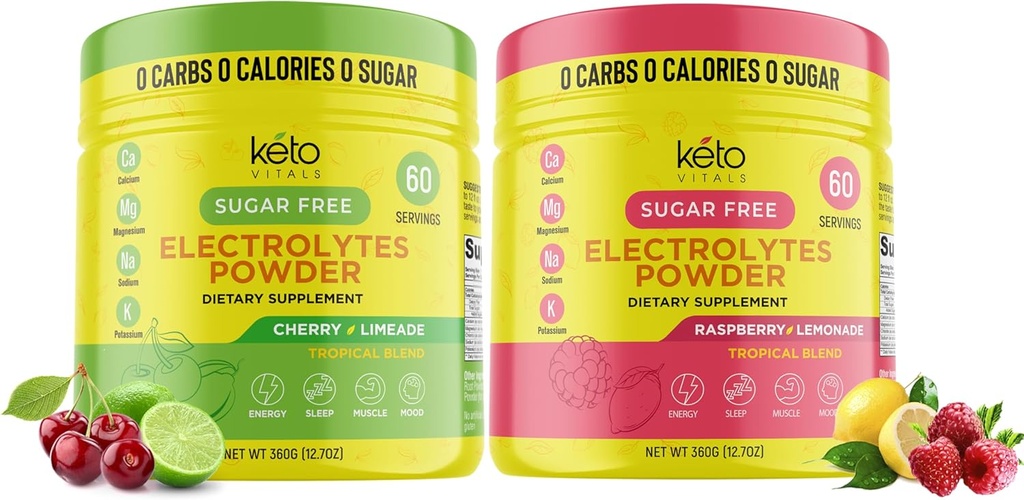 Keto Vitals Cherry Limeade Bundle mit Raspberry Lemonade - 2 Pack Bundle Keto Elektrolyte Pulver - Elektrolyte mit Kalium, Magnesium, Natrium, Calcium - Kirsch Limeade & Raspberry Lemonade