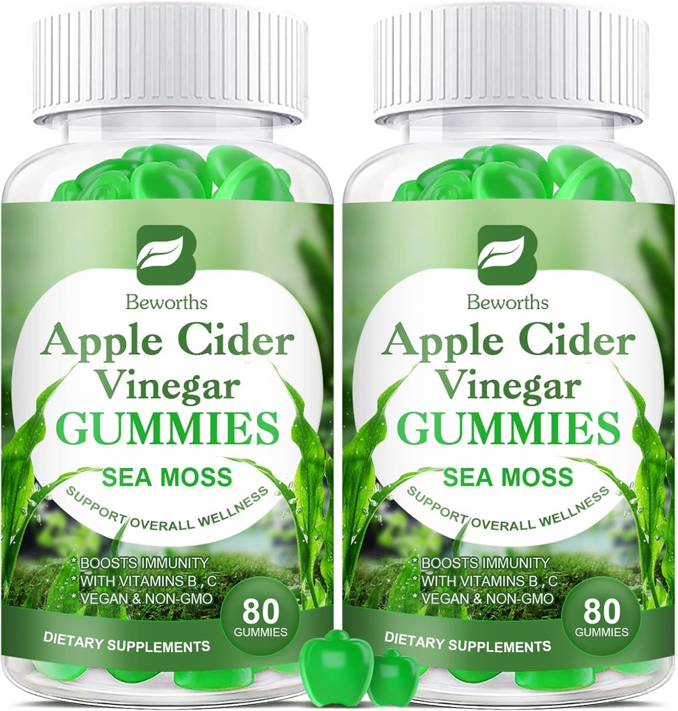 Vinaigre de cidre de pomme et Gommies de mousse de mer, Gommies de vinaigre de cidre de pomme bio avec supplément maternel soutient Immune, santé digestive pour les adultes et les enfants, Gummy Seamoss avec vitamine B6 B9, B12