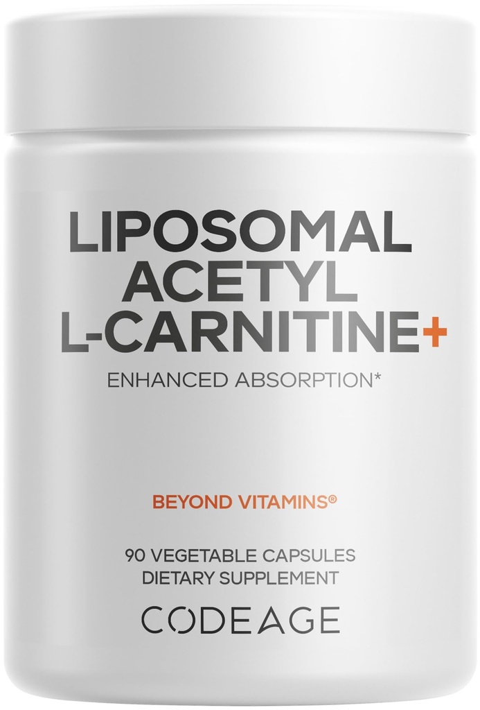 Codeage Liposomales Acetyl-L-Carnitin + Supplement - 500 mg Acetyl-L-Carnitin pro Portion - 3-Monats-Versorgung, liposomale Verabreichung - Alcar Supplement - L-Carnitin - Nicht-GVO, glutenfrei, 90 Kapseln