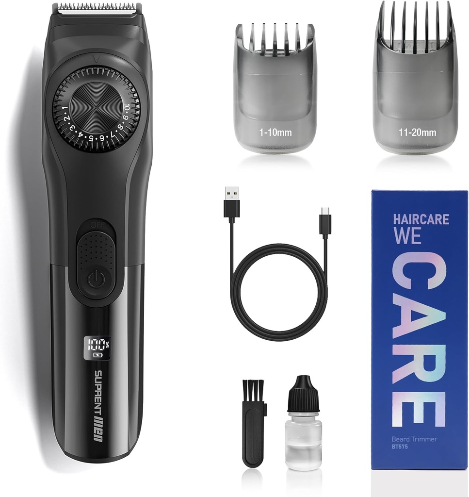 SUPRENT Einstellbarer Bart Trimmer für Herren, Cordless Electric Beard Trimmer mit Precision Dial, USB wiederaufladbare 19 Länge Einstellungen Bart Trimmer für Herren Geschenke (schwarz)