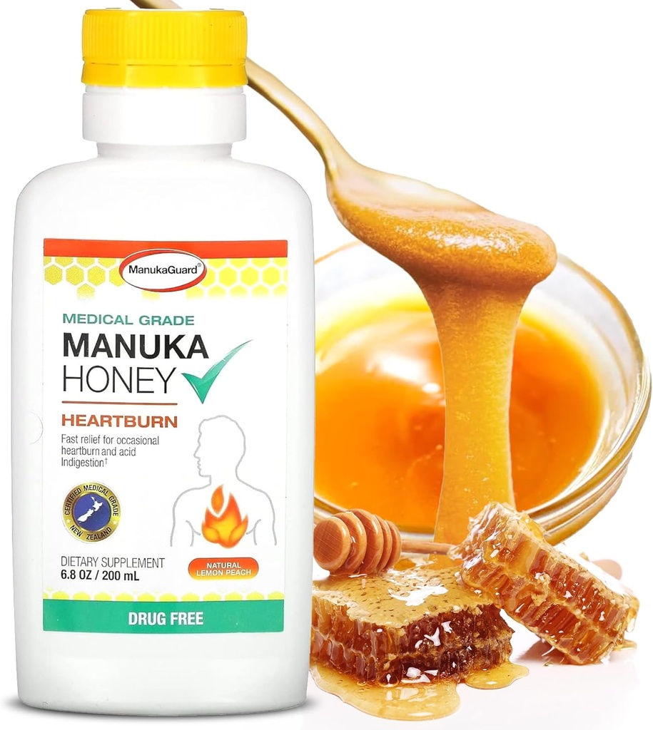ManukaGuard Heartburn Nutralizer, Medical Grade Manuka Honey 6.8oz - Sofortige Herzverbrennung und Säure Verdauungshilfe. Drug-Free Antacid Alternative