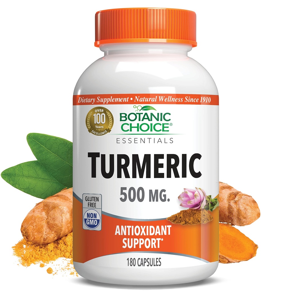 Botanic Choice Premium Turmeric Antioxidant Support - Joint Health Supplement für Erwachsene - 180 Vege Kapseln (je 500 mg)