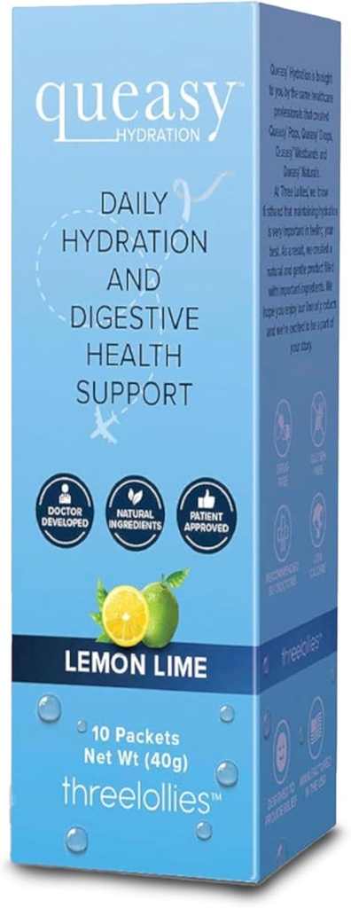 Drei Lollies Queasy Hydration MD Packets - Natürliche Verdauungsunterstützung während der Behandlung, Rehydrate, Eases Nausea & Ersetzt Nährstoffe - 10 Pakete