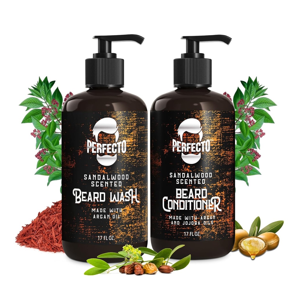 Perfecto Laver et reconditionner la barbe ensemble avec Argan et Jojoba huiles - renforce et assouplit - Scent de bois de santal naturel