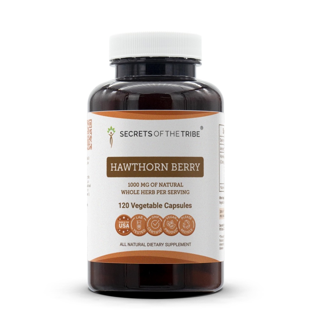 Segreti della Tribe Hawthorn Berry Capsule 1000 mg Hawthorn (Crataegus spp.) Dried Berry, Cardio Support Supplement (120 capsule)