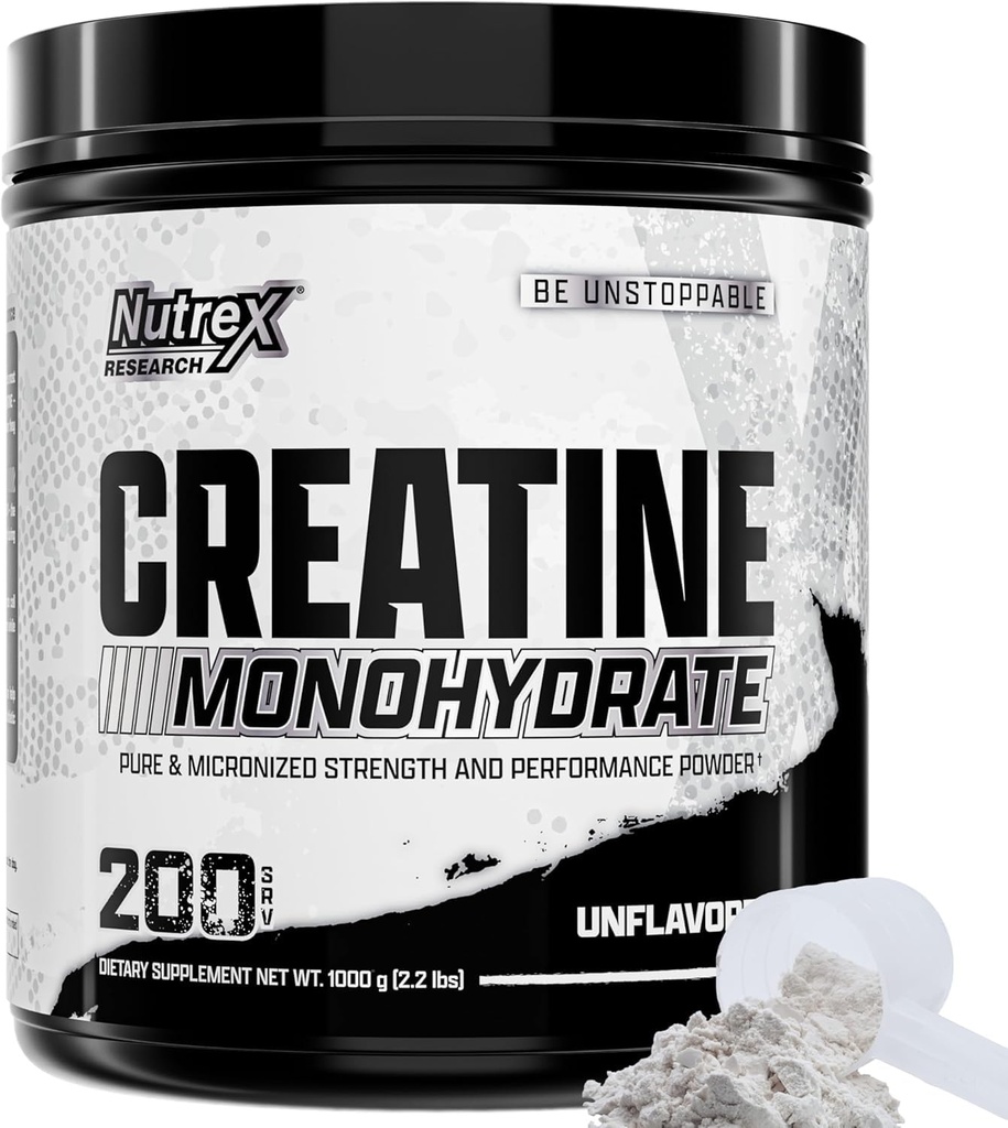 Nutrex Forschung Mikronisierte Kreatin Monohydrat-Pulver - 200 Portionen (1KG) Reine, entflammte Kreatin Monohydrat-Ergänzung für Muskelaufbau, Stärke und Leistung, 5G pro Serv (2.2lbs)