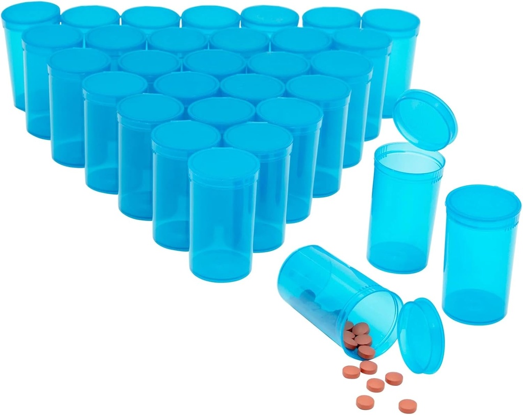 Juvale 30 Pack Empty Pop-Top Pill Bottiglie - 19 Dram Capacità - Blu Plastica - Caps for Easy Access - Medicine Containers & Vials with Caps - Squeeze-Open Travel Vials