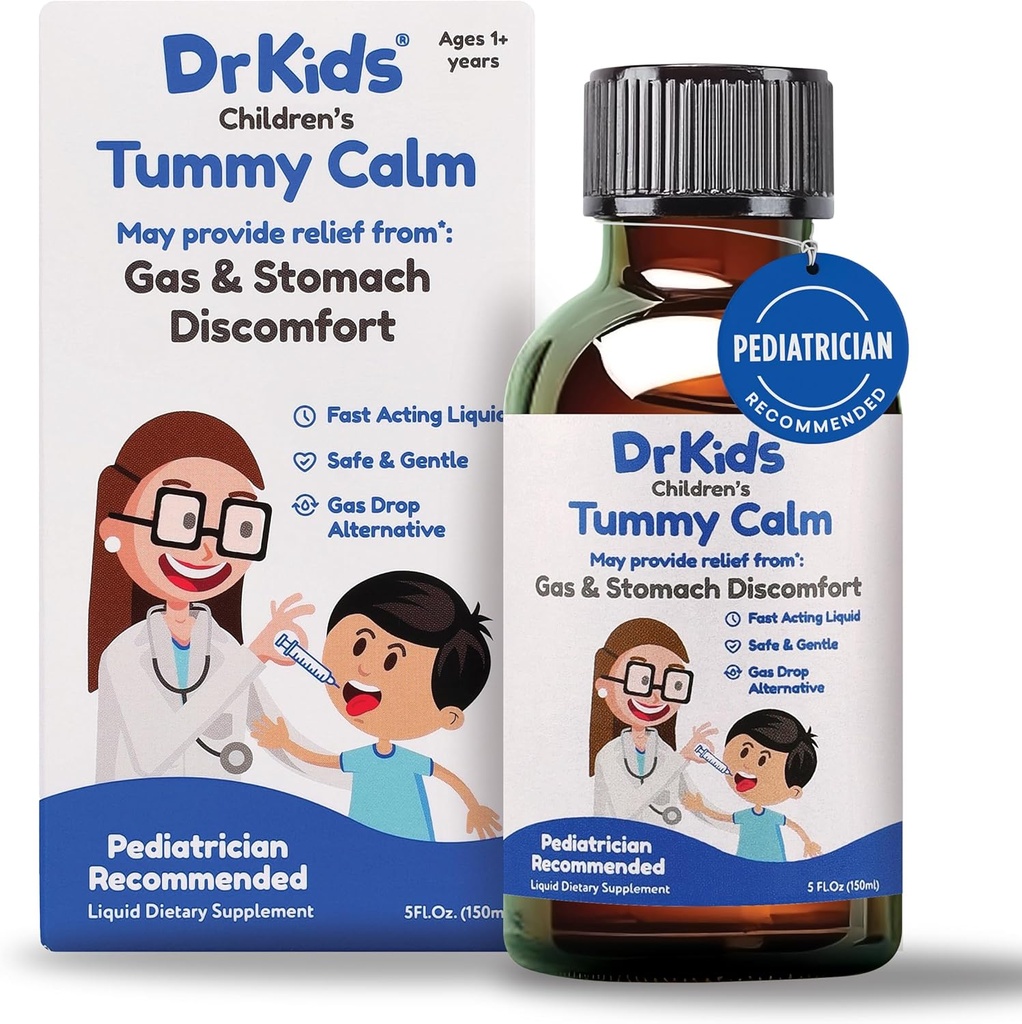 Tummy Calm Dr. Kids Rilievo a gas per bambini & Upset Stomach Support, Gocce a gas alternative per neonati & bambini, Soluzione orale sicura e delicata, Rilievo naturale di costipazione, 5 Fl Oz (Pack of 1)