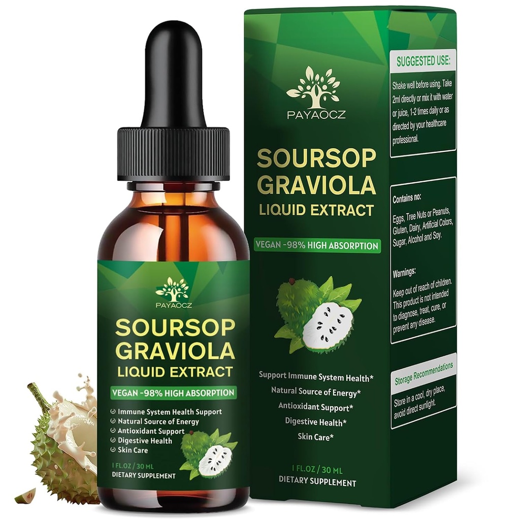 (1 confezione) Soursop Liquid Drops Plus Sea Moss Extract, Graviola Bitters Liquid Extract for Cell Support & Regeneration, Immune Boost, Liver and Sleep, Soursop Oil Herbal Goodness, 1 Fl Oz