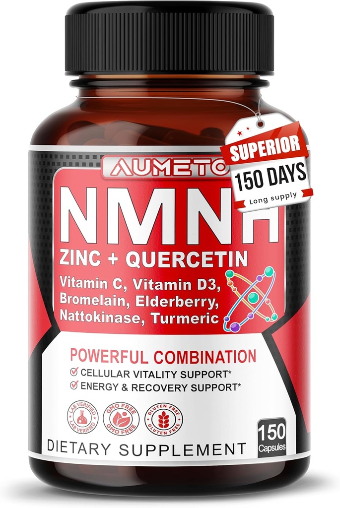 NMNH 600 mg with Zinc, Quercetin, Vitamin D3, Elderberry & Nattokinase – Daily Cellular Wellness & Healthy Aging Support – 150 Capsules – Made in USA