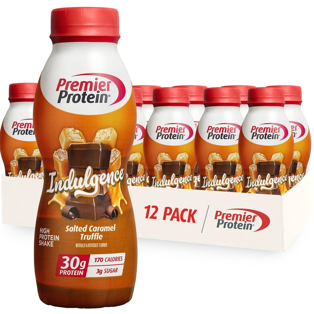 Premier Protein Indulgence Protein Shake, 30g Protein, 3g Zucker, Salted Caramel Truffle, 11,5 fl oz, Paket von 12