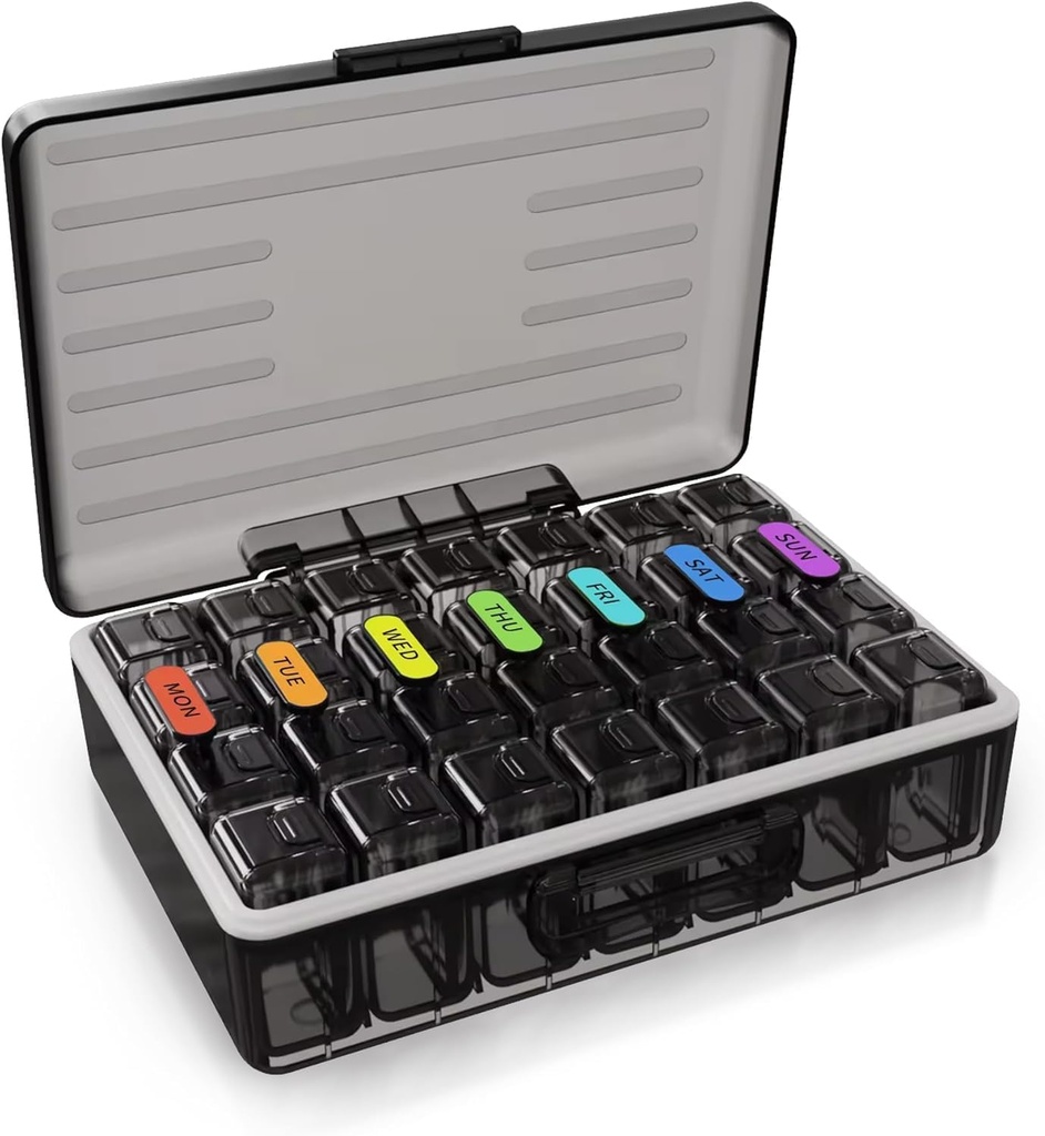 Weekly Pill Organizer - Große Kapazität Container für tägliche Medikamente - Non-Spill Halter für Tablets, Kapseln, Softgels - Travel Friendly 7 Day