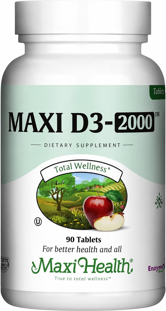 Maxi-Gesundheit Vitamin D3 2000 IU - Für gesunde Muskelfunktion, Knochengesundheit und Immununterstützung – 90 Tabletten – Beste Kosher Ergänzung für Erwachsene