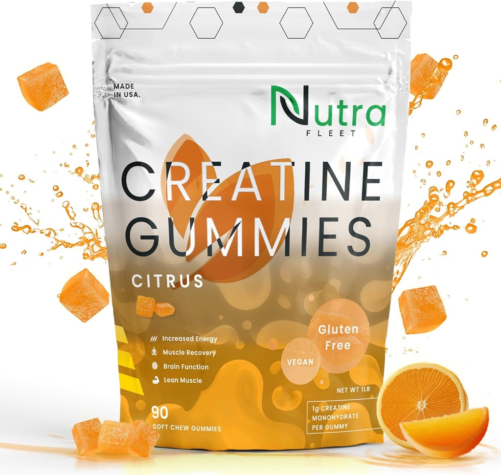 Gommies monohydratées créatine - Gommies monohydratées 5g pour hommes et femmes - Augmenter la force, le renforcement musculaire - Boosts Energy & Focus - Faible calories, végétalien et sans gluten
