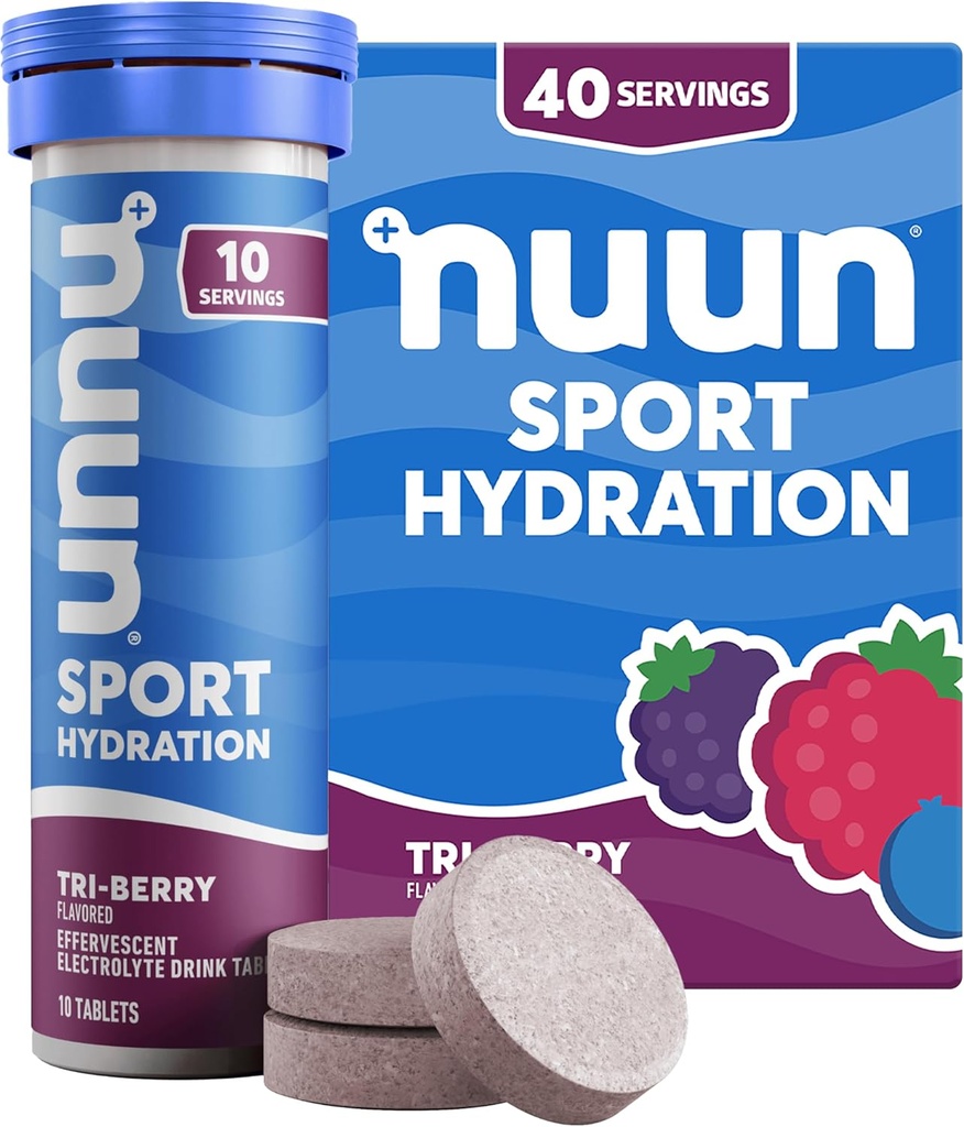 Nuun Sport Elektrolyt Tabletten mit Magnesium, Kalzium, Kalium, Chloride & Natrium, Gluten Free & Vegan, Tri-Berry, 4 Packung (40 Servierungen insgesamt)
