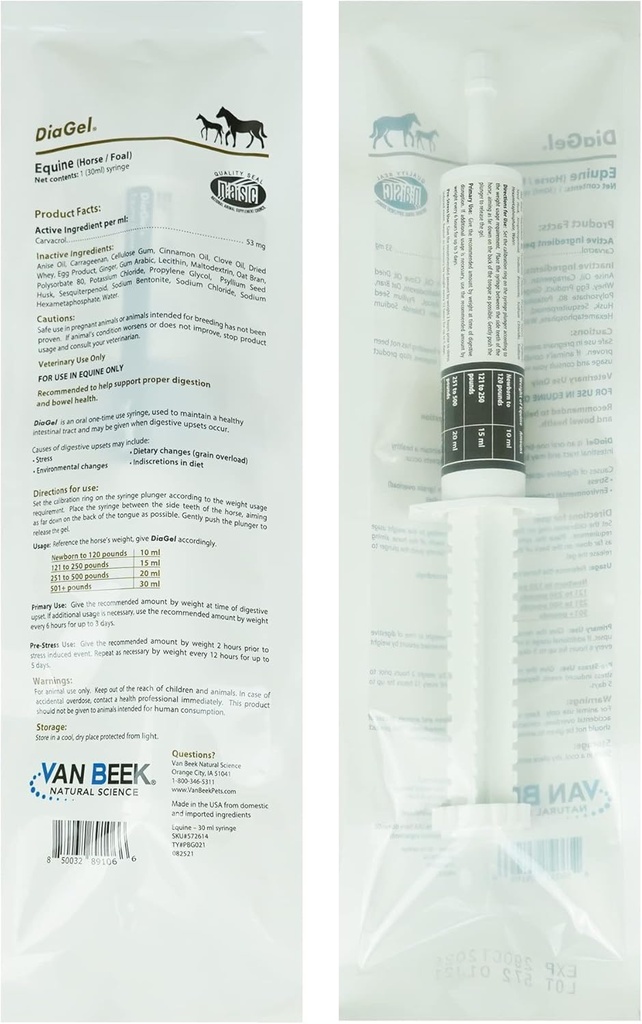 DiaGel für Equine - Orally Administered Gel für okziale Loose Hocker und Verdauungsstörungen - Natural Horse Products - Van Beek Natural Science