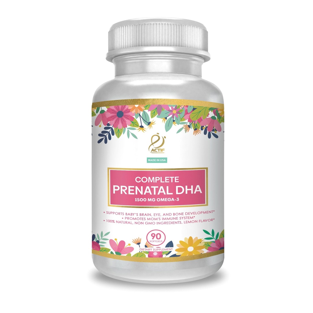 ACTIF komplette Prenatal DHA mit 1500mg Omega-3, 100% natürlich, Bio DHA, EPA – Non-GMO, 90 Count