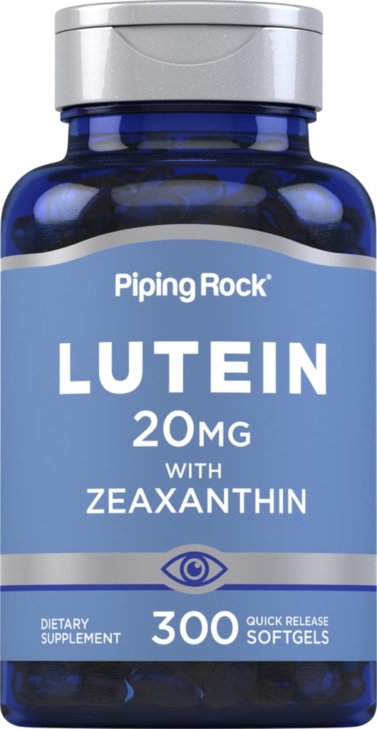 Piping Rock Lutein und Zeaxanthin Ergänzung | 20 mg | 300 Softgels | Augen Vitamin von Marigold Extrakt | Non-GMO, Glutenfrei