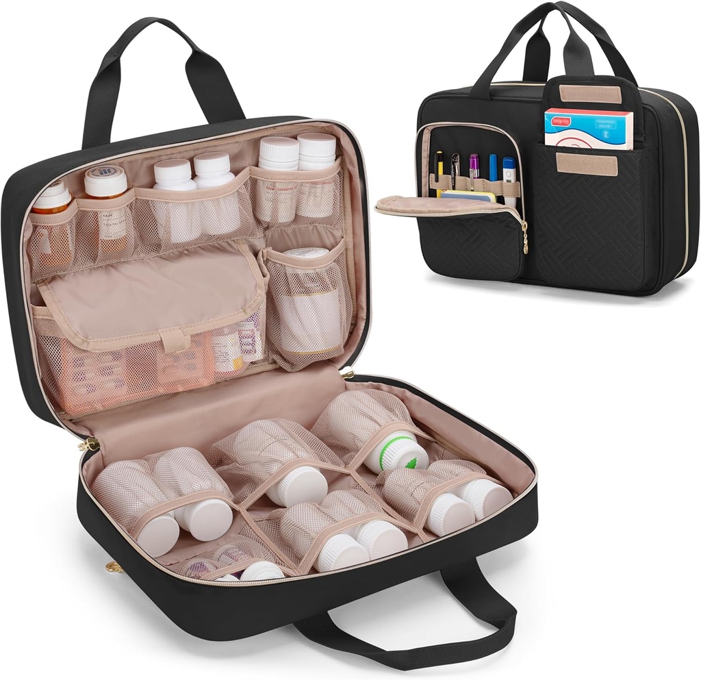 Organizzatore di Medicina Damero, Bottiglie di Pillole Bag da viaggio per Prescrizione Medica, Forniture Mediche, Nero