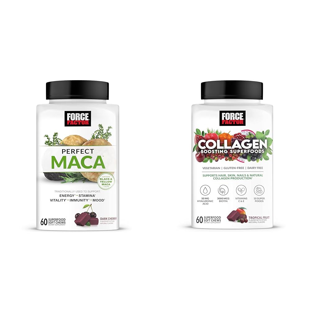 Fattore di Forza Maca Radice e Collage Morbide Chews Bundle con 60 Maca e 60 Chews Collagen