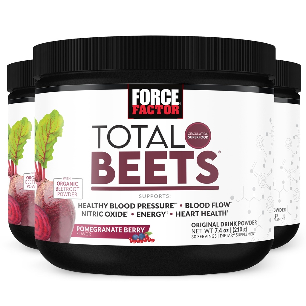 Facteur de force Betteraves totales Boire un mélange de poudre super-alimentaire avec des nitrates pour soutenir la circulation, l'oxyde nitrique, l'énergie, l'endurance et l'endurance, supplément de santé cardiaque cardiovasculaire, 90 portions, 3-pack