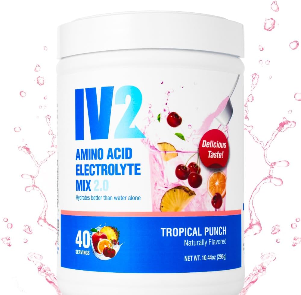 IV2 Poudre d'hydratation Premium - Mélange d'électrolytes sans sucre + acides aminés et vitamines essentielles I végétalien, non-OGM, sans gluten, sans caféine (40 portions)