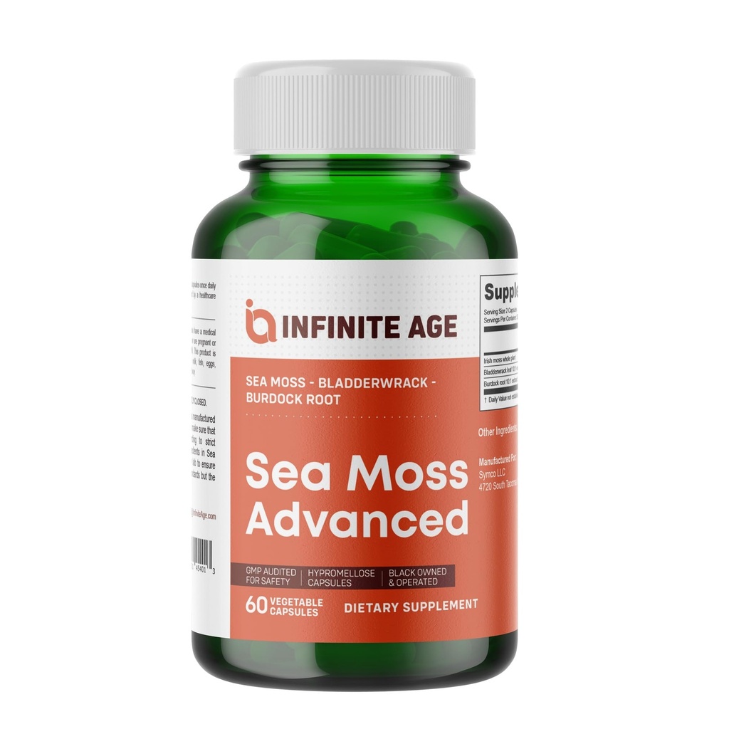 INFINITE AGE 1250mg Sea Moss Advanced Superfood Capsules, 60 Count - High-Potency, Vegan, Made in the USA - Irish Seamoss, Bladderwrack, Burdock Root - Global Health, Immunity Support