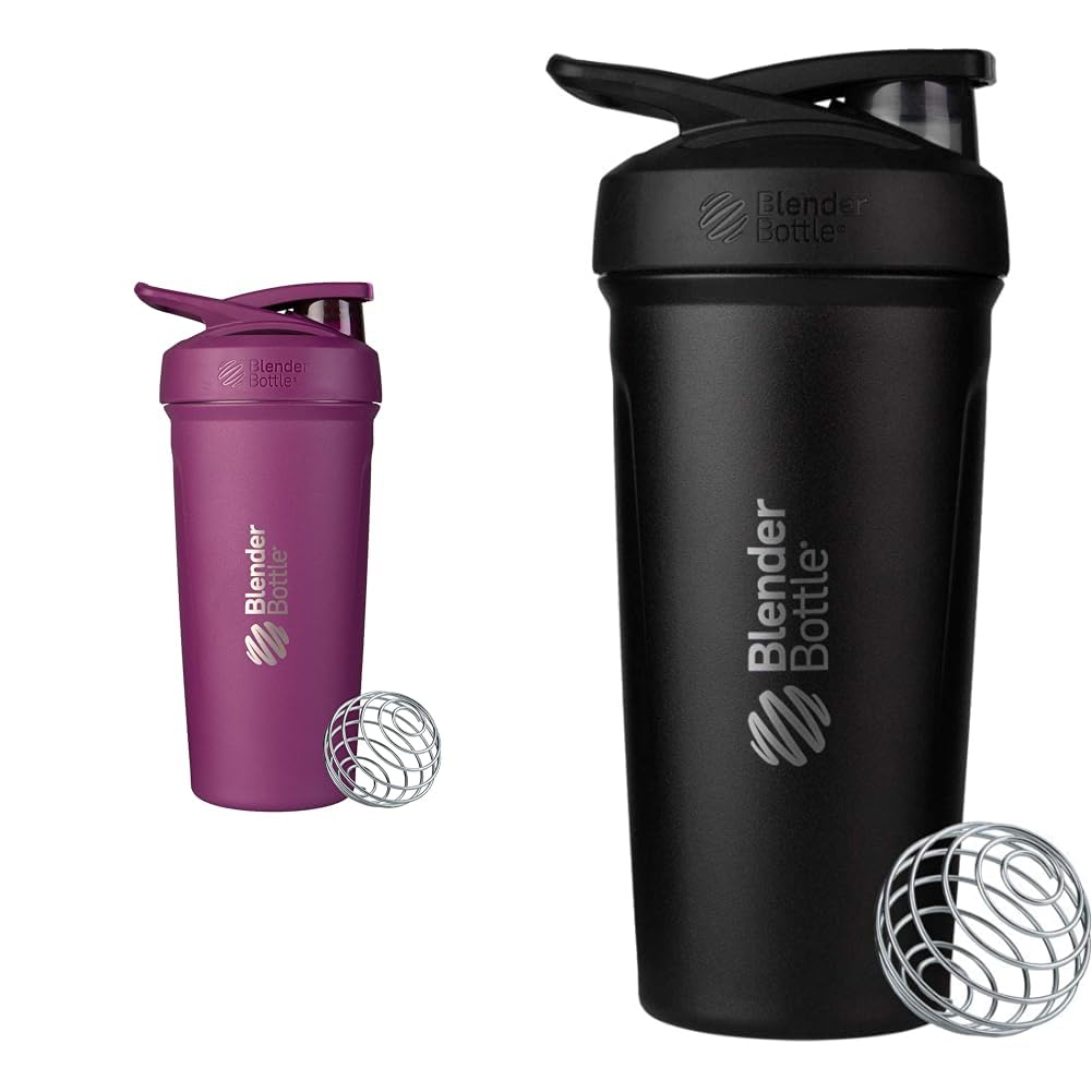 BlenderBottle 24-Ounce Edelstahl Shaker Cups mit Draht Whisk, Plum und Schwarz