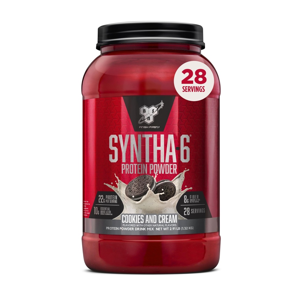 BSN SYNTHA-6 Poudre de protéines de lactosérum, caséine micellaire, poudre isolate de protéines de lait, biscuits et crème, 28 portions (paquet mai Vary)